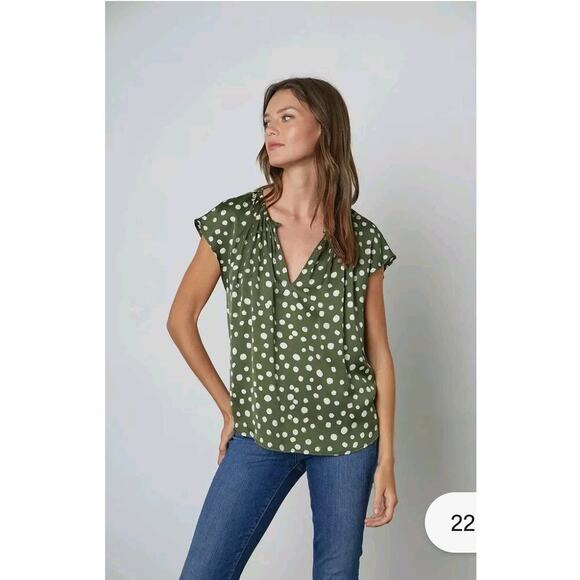 Velvet by Graham & Spencer Tops - VELVET By Graham & Spencer Joyce Polka Dot Blouse Top Green Career Church Work
